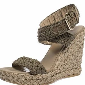 Stuart Weitzman Tan Espadrille Woven Wedge Size 7